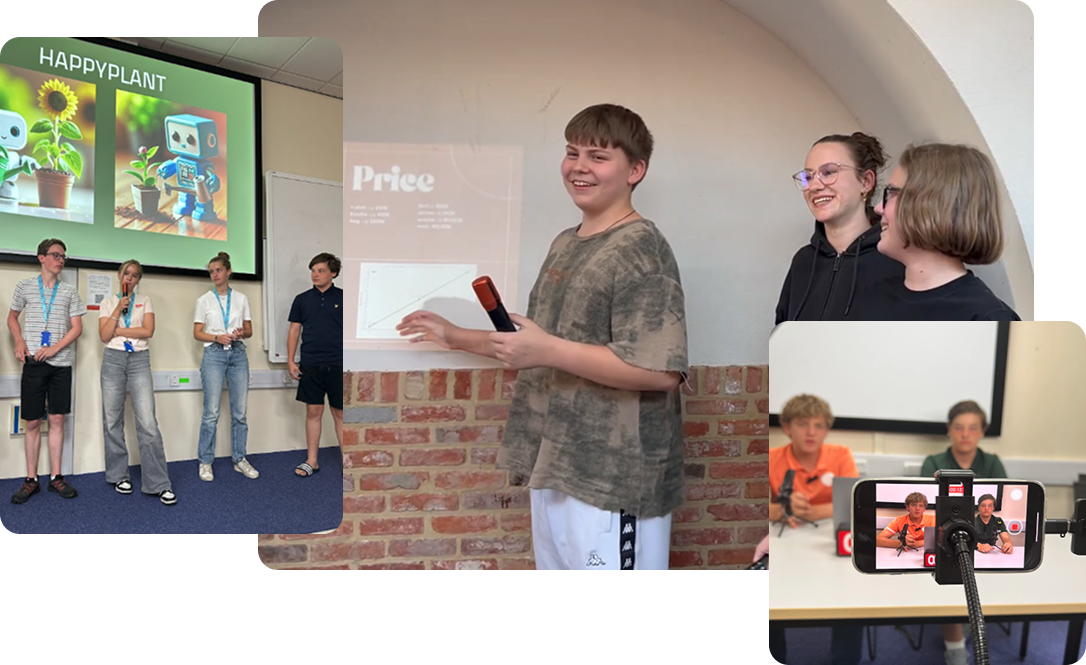 PushPals holiday camp participants working together on their business projects